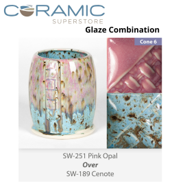 Pink Opal SW251 over Cenote SW189 Stoneware Combination Pink Opal SW251 over Cenote SW189 Stoneware Combination